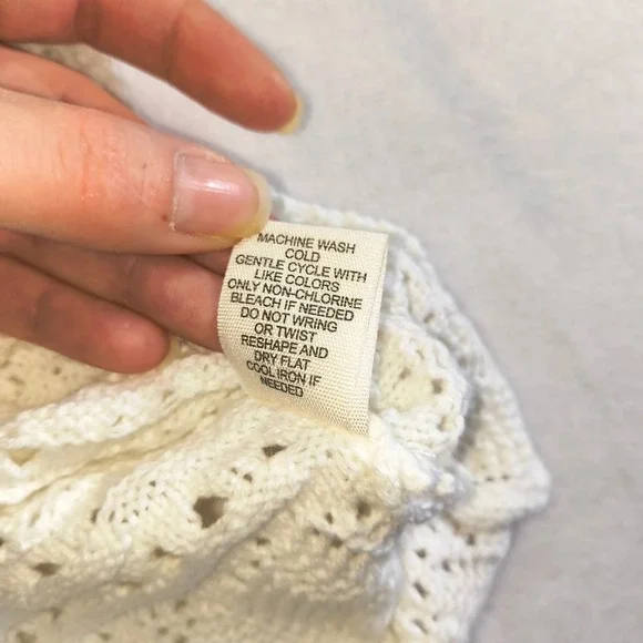 Jessica Simpson Crochet Knit Tank Top Cream Boho Drawstring Beachy Chic L - Picture 5 of 9